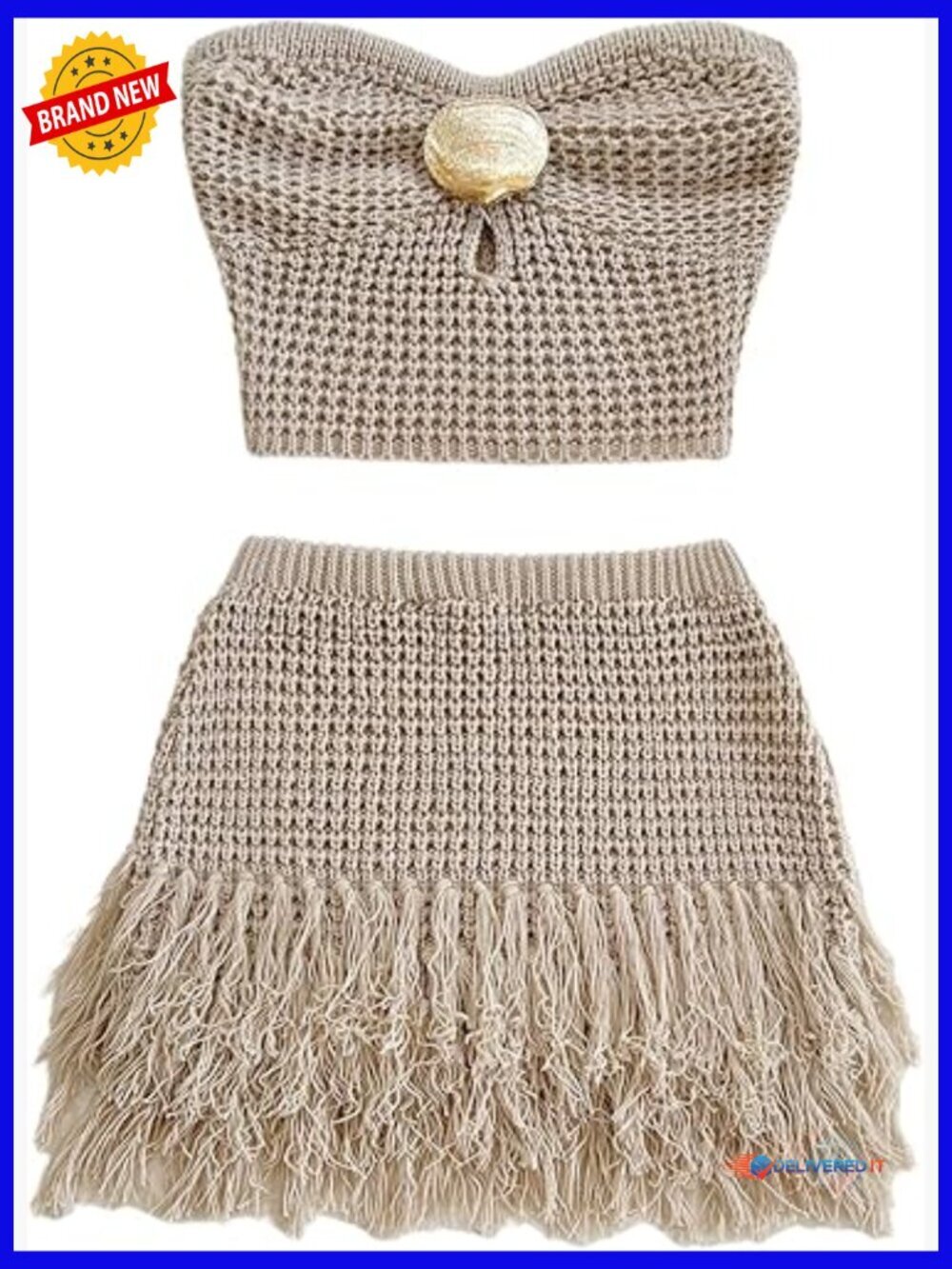 Crochet Tube Top & Fringe Mini Skirt Set Summer Outfits Going Out